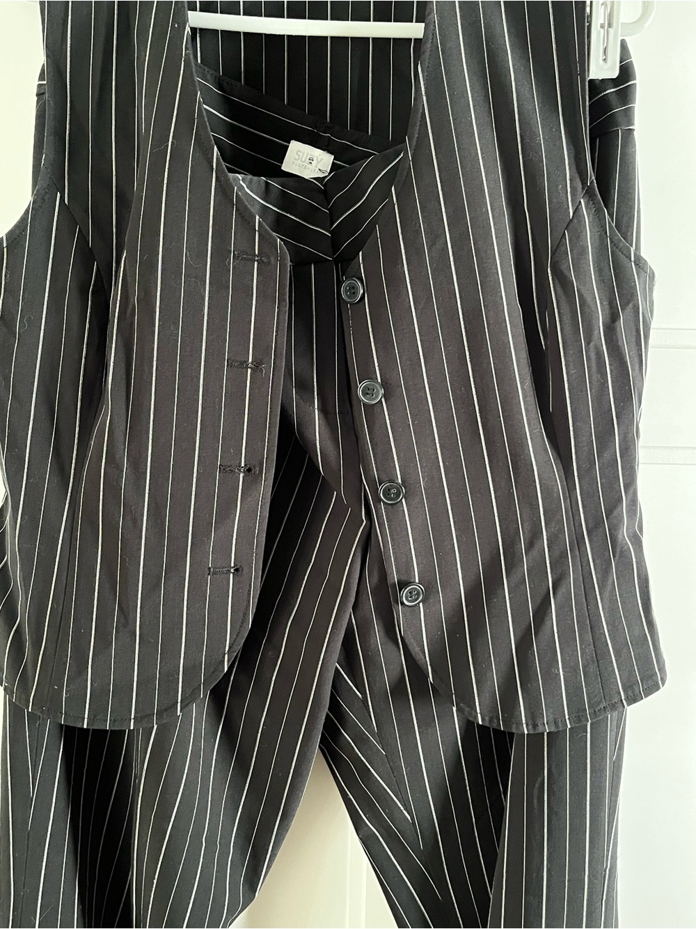 Vintage Suzy Shier Black Pinstripe Button Vest and Pants Set size 11/12